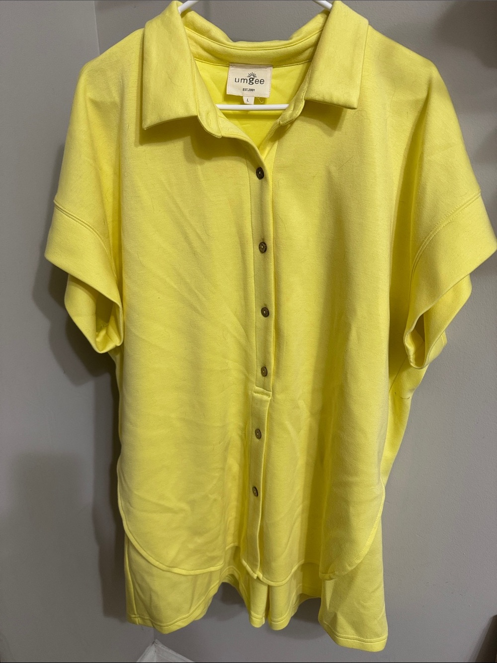 Umgee Women’s Yellow Short Sleeve Button-Down Romper